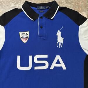 Polo Ralph Lauren Shirt Mens XL Blue USA Crest Big Pony Colorblock Rugby